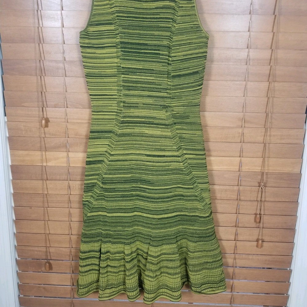 Rachel Roy Green Stripe Ruffle Hem Stretch Dress